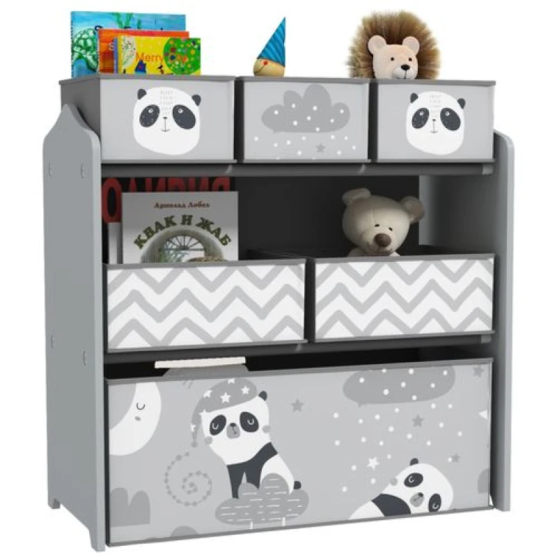Image of ZONEKIZ Kids Storage Unit w/ 6 Boxes, Toy Storage Organiser, Grey 311-059V80GY