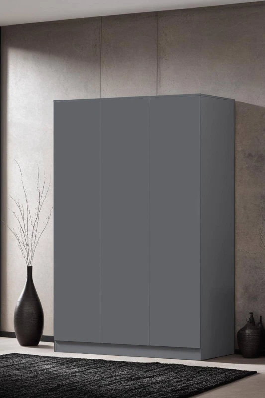 Image of FWStyle Slow Close 3 Door Triple Wardrobe Dark Matt Grey Dark Grey