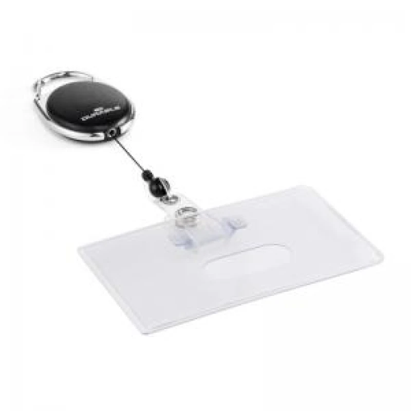 Image of Durable Durable - style Security Pass id Card Holder with Carabiner Badge Reel Black - Black EX38172-31