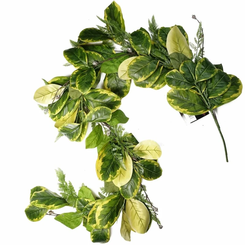 Image of Leaf 180cm Artificial Garland Trailing Hanging Golden Ficus Plant Realistic Green