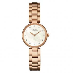 Image of Bulova Ladies Gold Plated Mother of Pearl & Diamond Watch