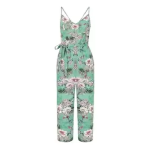 Image of Yumi Sage Green Tropical Palm Print Jumpsuit - Green