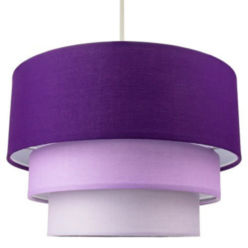 Image of Happy Homewares Contemporary Round Triple Tier Purple/lilac Cotton Fabric Pendant Light Shade