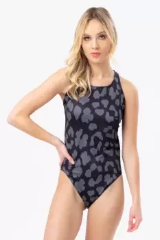 Image of HYPE WOMENS BLACK LEOPARD SCRIBBLE SWIMSUIT