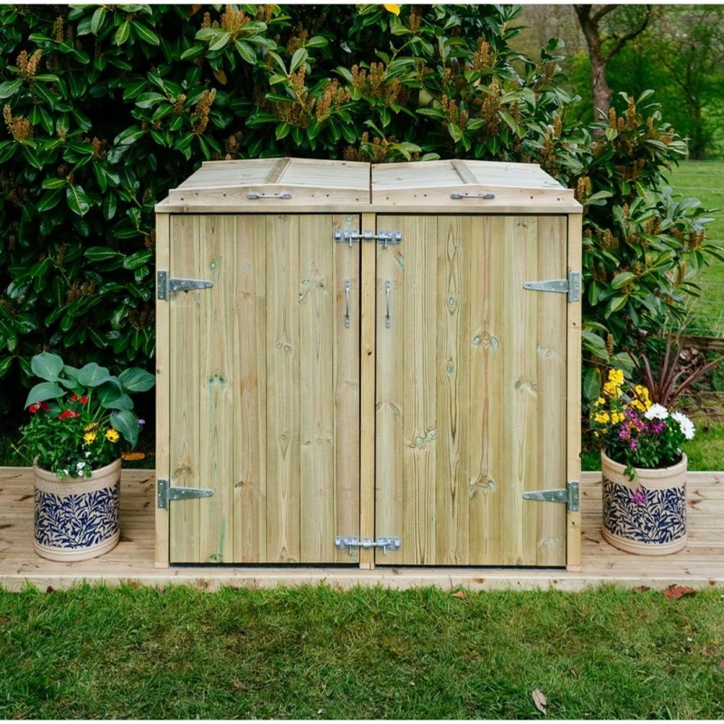 Image of The Garden Village Shireburn Double Wheelie Bin Store ( Size - 360L ), Brown SGD-360-TGV