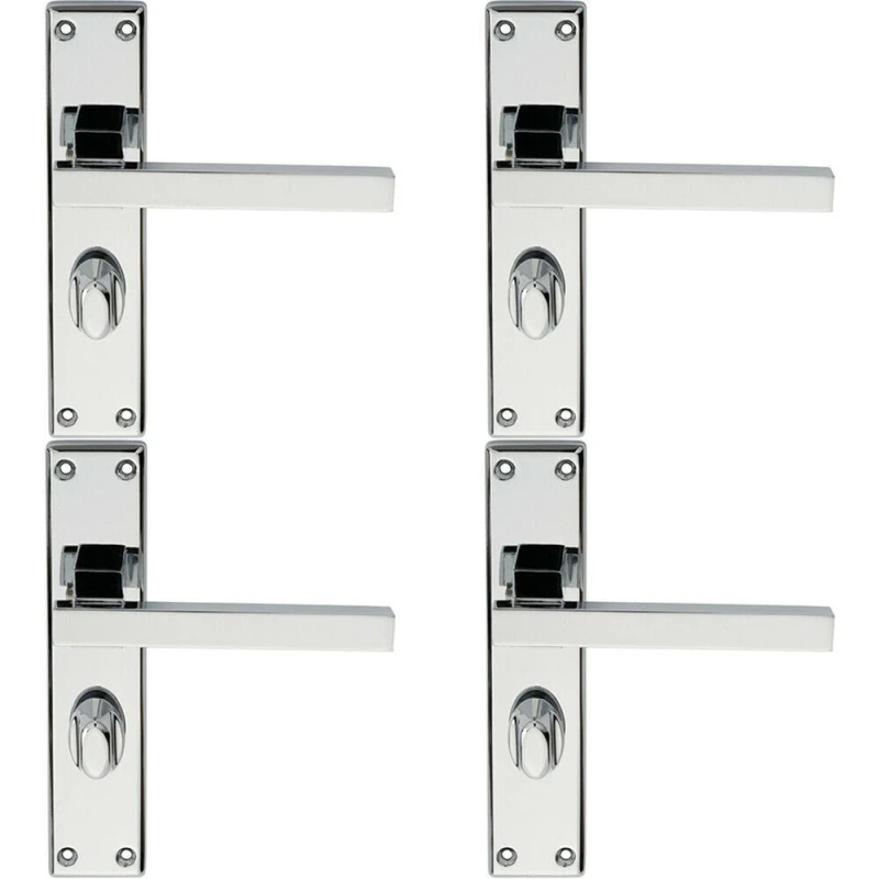 Image of Loops 4x PAIR Straight Square Handle on Bathroom Backplate 180 x 40mm Polished Chrome Multi
