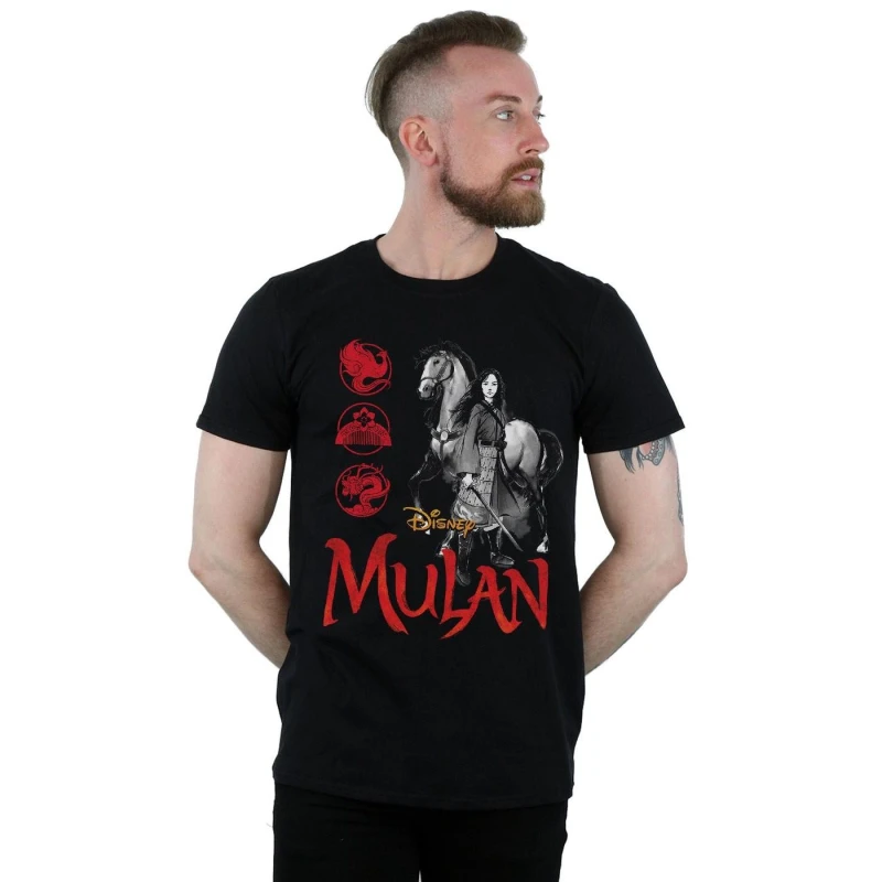 Image of Disney Men Mulan Movie Horse Pose T-Shirt in Black Size: Small Black S Male 5059400764819