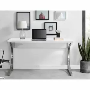 Image of Furniture Box Valencia White High Gloss Chrome Modern Office Desk Home Working Large 140Cm