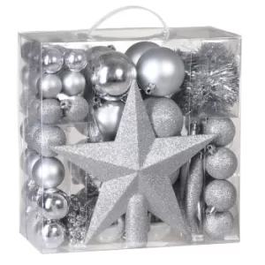Image of Christmas Tree Baubles 77 Pieces Set Xmas Balls Decorations Ornaments Sphere Decor Indoor Outdoor Silver