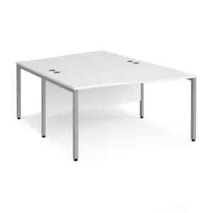 Image of Office Desk 2 Person Wave Desk 1400mm White Tops With Silver Frames Maestro 25