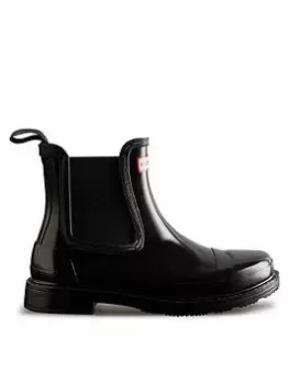 Image of Hunter Commando Chelsea Gloss Boots - Black, Size 8, Women