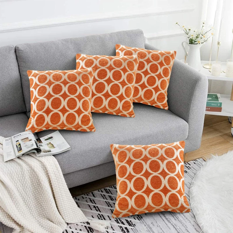 Image of Alan Symonds Geometric O Chenille Cushion Set of 4 Orange unisex 45x45cm