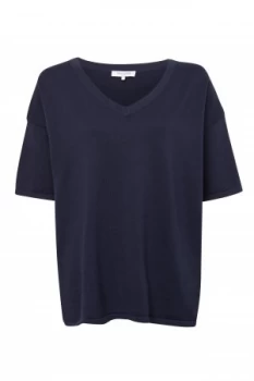 Image of Great Plains Blair Broidery Knit V Neck Jumper White Blue