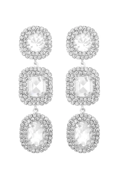 Image of Silver Crystal Round Statement Drop Earrings