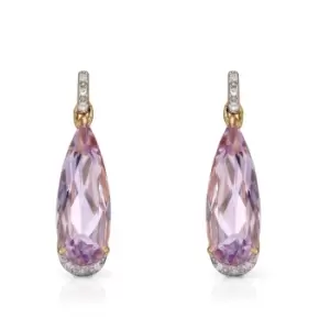 Image of JG Signature 9ct Gold Pink Amethyst & Diamond Elongated Teardrop Earrings