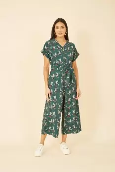 Image of Teal Crane Print Culotte Jumpsuit