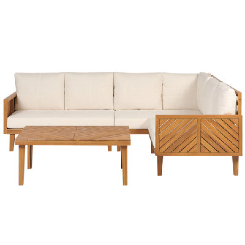 Image of Beliani Garden Corner Sofa With Table 4 Seater Baratti Left Hand Acacia Wood Brown