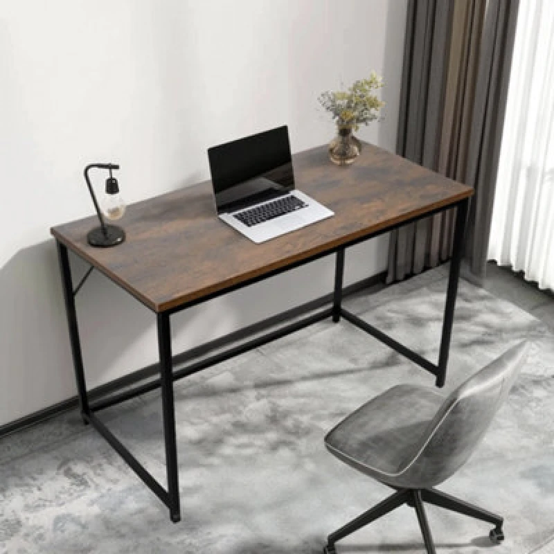 Image of House Of Home Computer Desk 80Cm Rustic Brown With Black Coated Metal Frame - Versatile Coffee Table, Gaming Desk