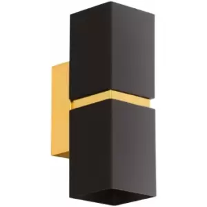 Image of Wall Light Colour Gold Plated Steel Black Square Shape Shade Bulb GU10 2x3.3W