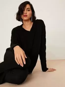 Image of Dorothy Perkins V Neck Cable Knitted Jumper - Black, Size S, Women
