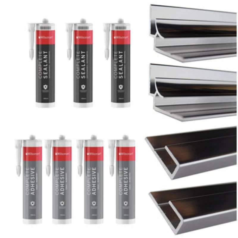 Image of Splashwall Alloy Metal 3 Sided Bathroom & Wet Room Panel Installation Kit Polished Chrome Effect