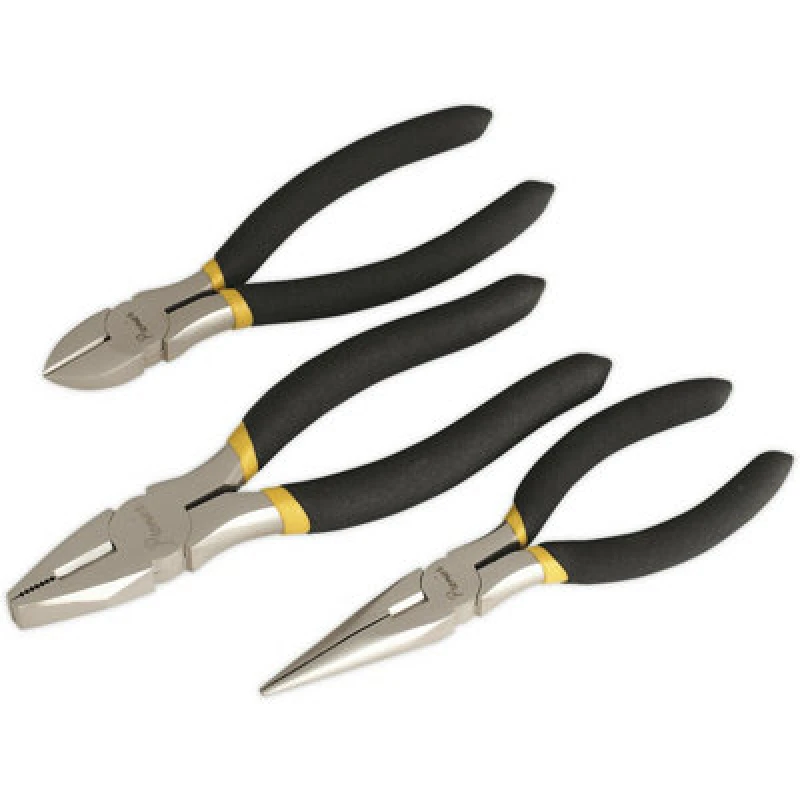 Image of Loops 3 Piece Nickel-Ferrous Pliers Set - Combination Long Nose & Side Cutters - Ni-Fe Metallics