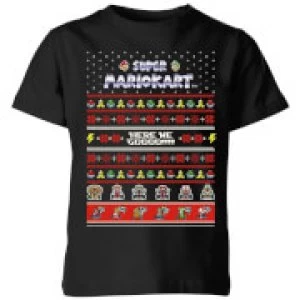 Image of Nintendo Mario Kart Here We Go Kid's Christmas T-Shirt - Black - 3-4 Years