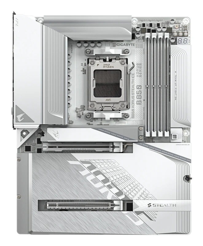 Image of Gigabyte Gigabyte B850 AORUS STEALTH ICE Motherboard - AMD Ryzen 9000 Series CPUs, 14+2+2 Phases Digital VRM, up to 8200MHz DDR5 (OC), 2xPCIe 5.0 + 2x
