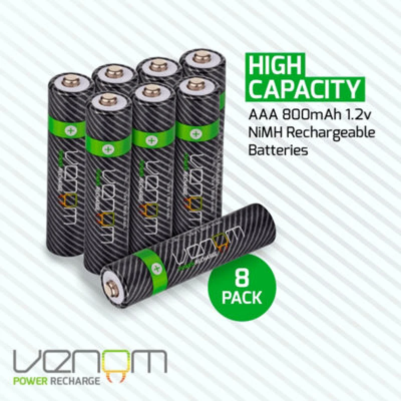 Image of Venom Rechargeable AAA Batteries - High Capacity 800mAh (8-Pack) Black unisex