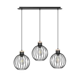 Image of Barbado Black Wire Frame Pendant Ceiling Light 3x E27