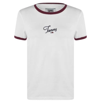 Image of Tommy Jeans Script Ringer T Shirt - CLASSIC WHITE