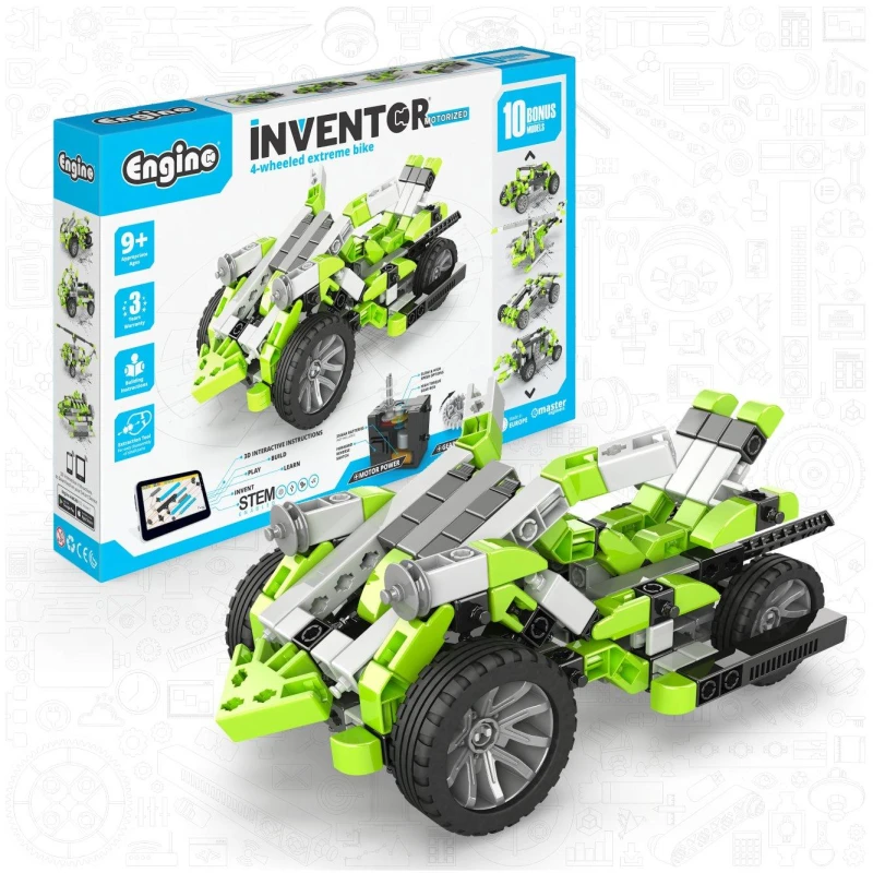 Image of Engino Inventor Motorized 4 Wheeled Extreme bike w 10 models Bright Green unisex