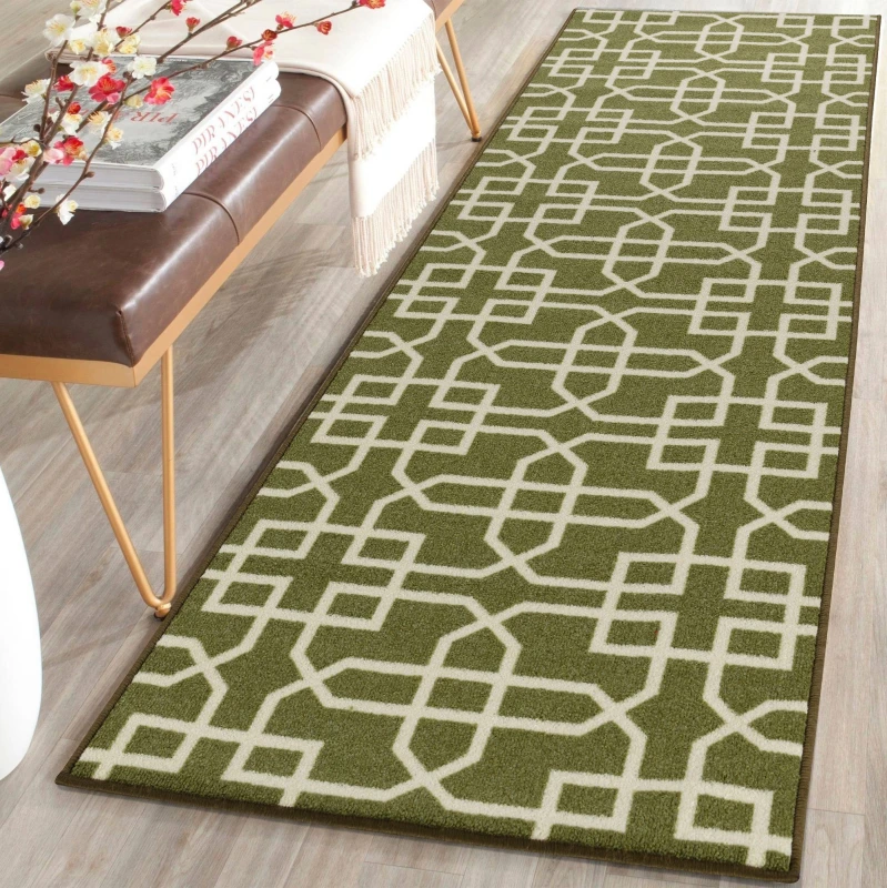 Image of Smart Living Siam Heavy Duty Machine Washable Hallway Kitchen Non Slip Door Mat in Green Size: 80cm x 300cm Green Unisex 80cm x 300 cm