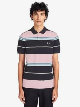 Image of Fred Perry Stripe Polo Shirt - Navy/Pink, Size S, Men