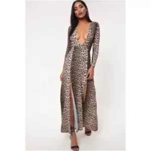 Image of I Saw It First Leopard Print Plunge Maxi Dress - Brown
