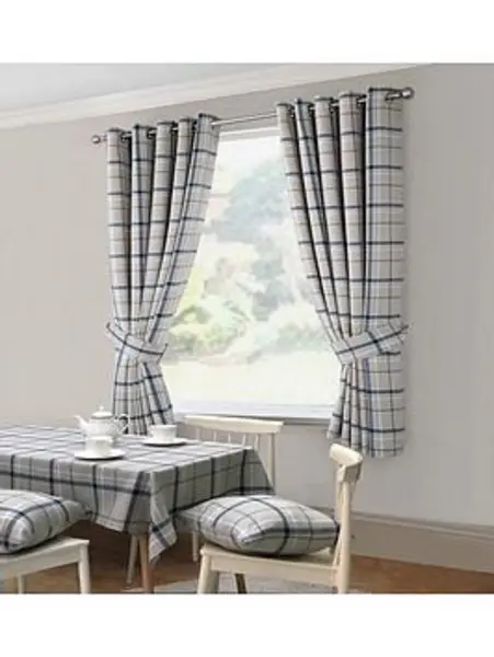 Image of Studio Hudson Woven Check Eyelet Curtains - Size 45x42