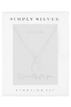 Image of Sterling Silver 925 Cubic Zirconia Wish Bone Set - Gift Boxed