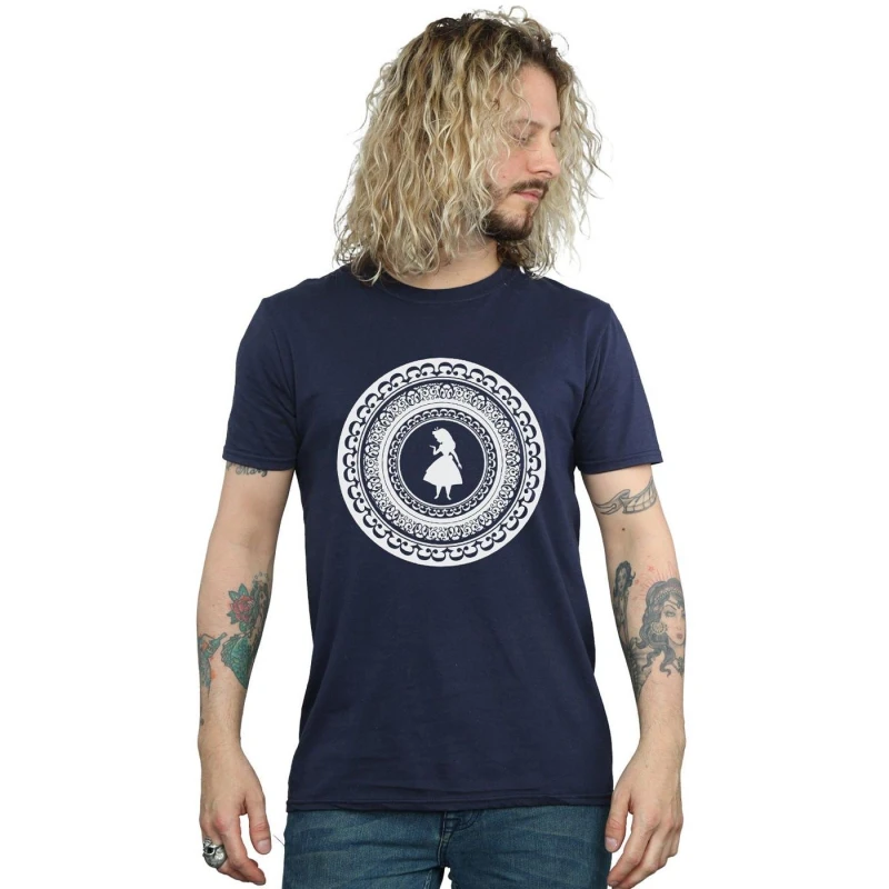 Image of Disney Men Alice In Wonderland Circle T-Shirt in Navy Size: Small Navy S Male 5057736321720