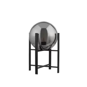 Image of Amsterdam 1 Light Matt Black Table Lamp Round Smokey Glass Shade