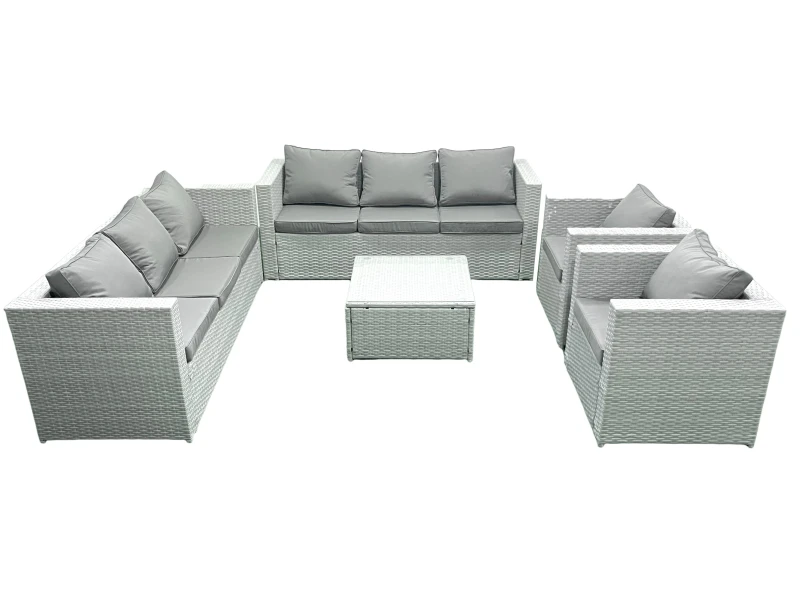 Image of Fimous Outdoor Rattan Sofa Garden Furniture Set with 2 Armchairs Square Coffee Table Light Grey Mixed Light Grey