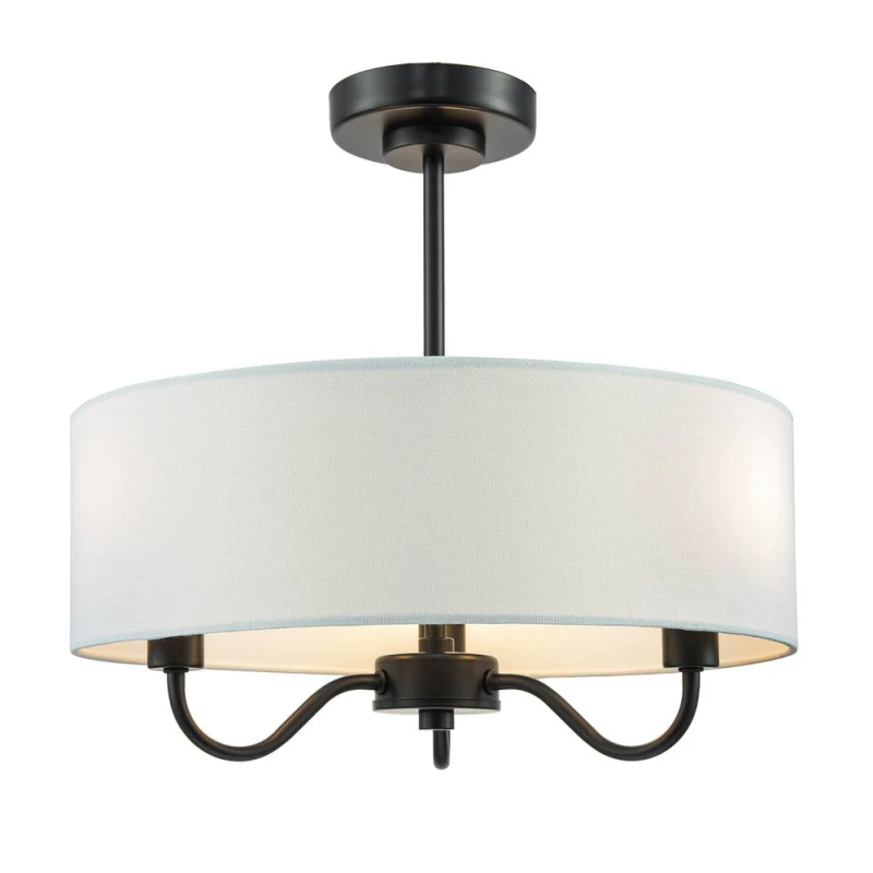 Image of Happy Homewares Traditional Chandelier Semi Flush Ceiling Light with Linen Shade in Black Unisex