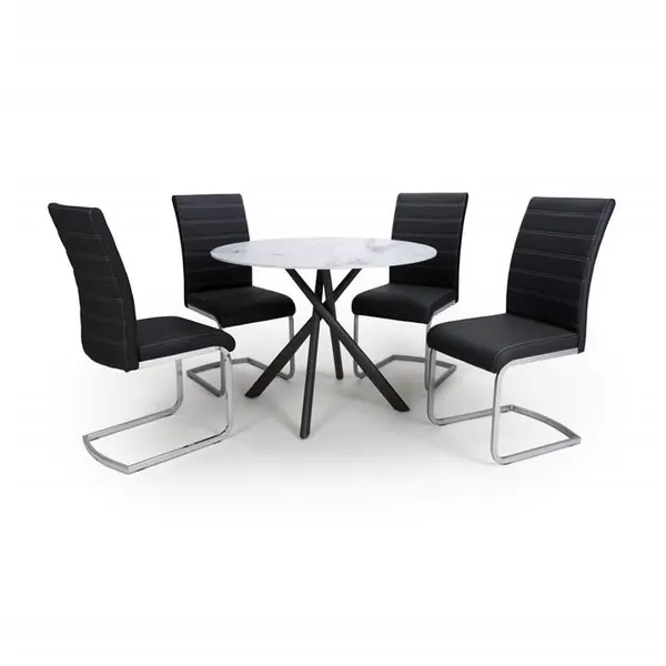 Image of Shankar Avesta White & 4 Callisto Black Dining Set - White M