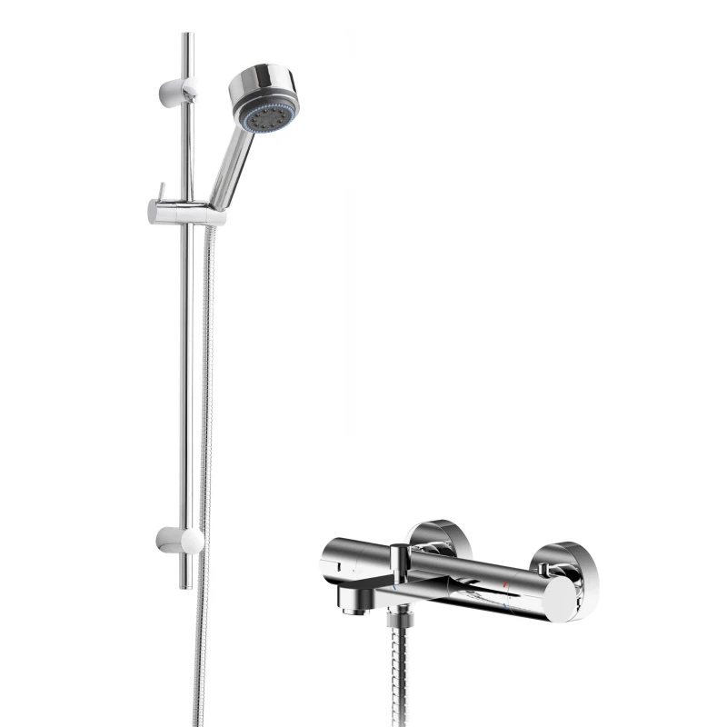 Image of BALTERLEY Pride Wall Mount Thermostatic Bath Shower Mixer Tap with Linear Slide Rail Kit - Chrome Balterley BSBR116BV2