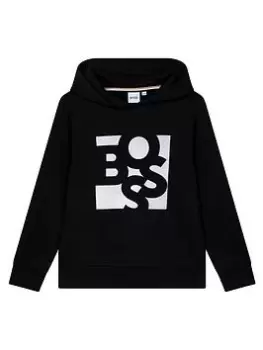 Image of BOSS Boys Square Logo Hoodie - Black, Size 10 Years