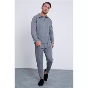 Image of I Saw It First Black & White Chevron Long Sleeve Half Zip Polo Shirt & Pintuck Jogger Set - Black