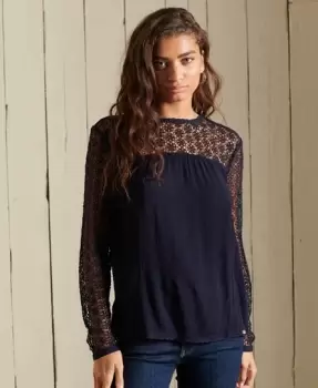 Image of Superdry Long Sleeve Woven Lace Top