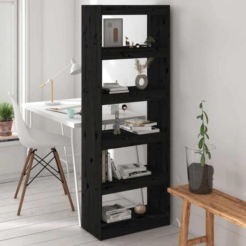 Image of VIDAXL Book Cabinet/Room Divider Black 60x30x167.5cm Solid Wood Pine Vidaxl 8720286608777