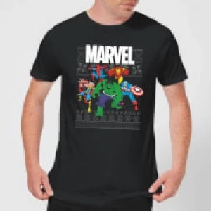 Image of Marvel Avengers Group Mens Christmas T-Shirt - Black - M
