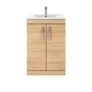Image of Nuie Athena 600 Floor Standing 2-door Vanity & Minimalist Basin - Natural Oak