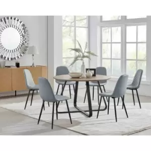 Image of Furniture Box Santorini Brown Round Dining Table and 6 Grey Corona Black Leg Chairs